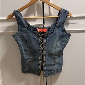 Blue Denim Lace-Up Tank Top